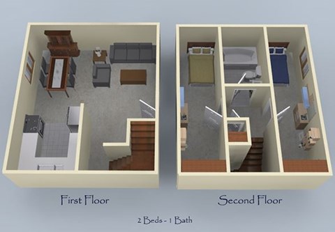 Floor plan for 2 beds, 1 bath, 825 sqft